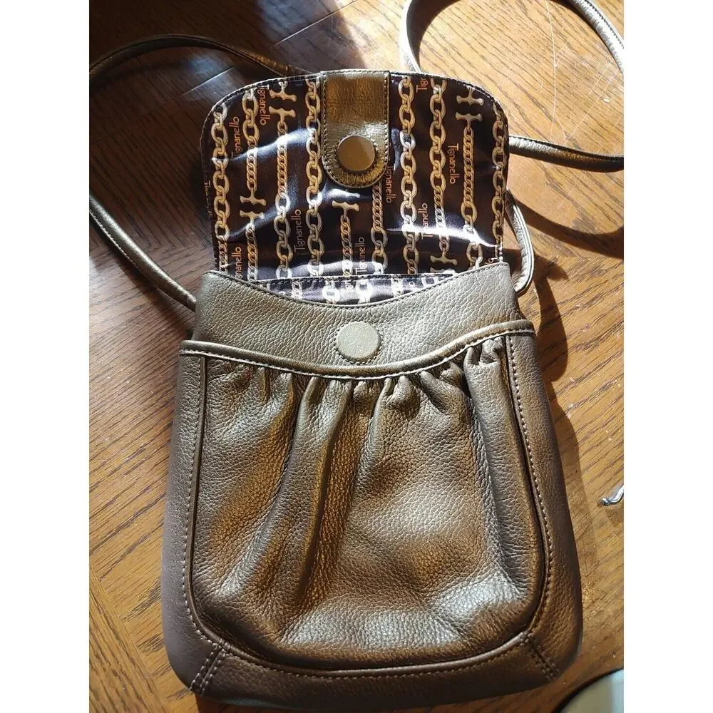 Tignanello Metallic Pebbled Leather Crossbody Handbag‎ Purse EUC